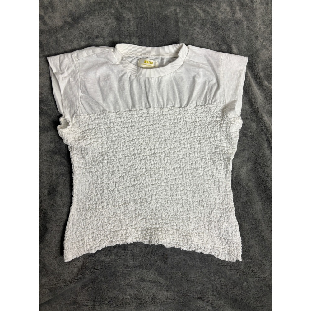 Maeve by Anthropologie Womens S White Smocked Short Sleeve Top Cottagecore Fairy